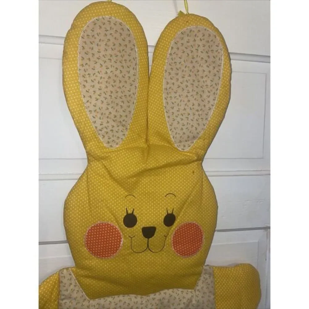 Vtg Baby Bunny Rabbit Fabric plush nursery wall art Judi's Heirloom Has CARROT!!